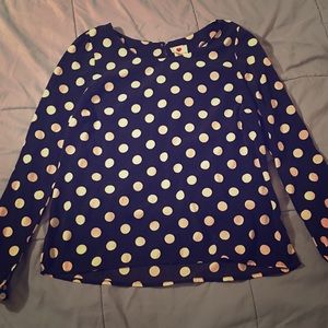 Navy and white polka dot long sleeve